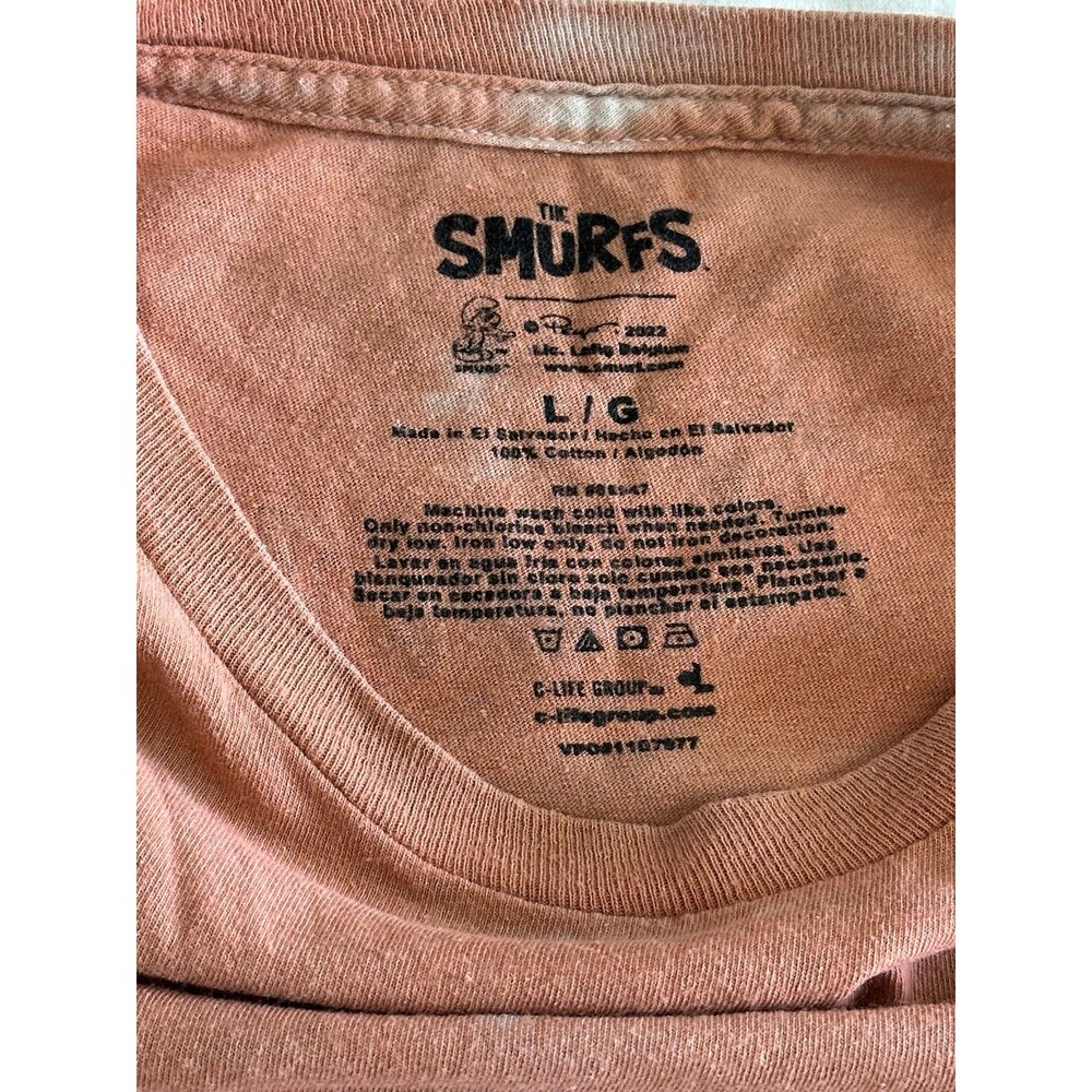 Vintage Smurf T Shirt Sz Large Pale Orange/white Tie Die - Picture 3 of 5